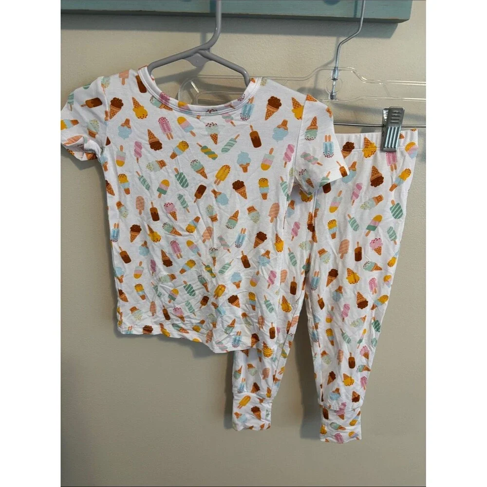 NEW Posh Peanut Pajama Set Multicolor Ice Cream Print size 18-24 months bamboo